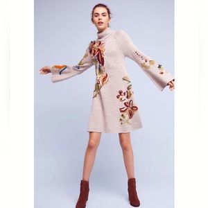 ANTHROPOLOGIE embroidered petals swing dress floral